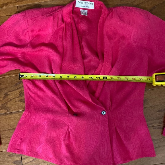 Vintage Collections by Michelle Stuart pink 100% Silk blouse- size Large - Picture 9 of 13